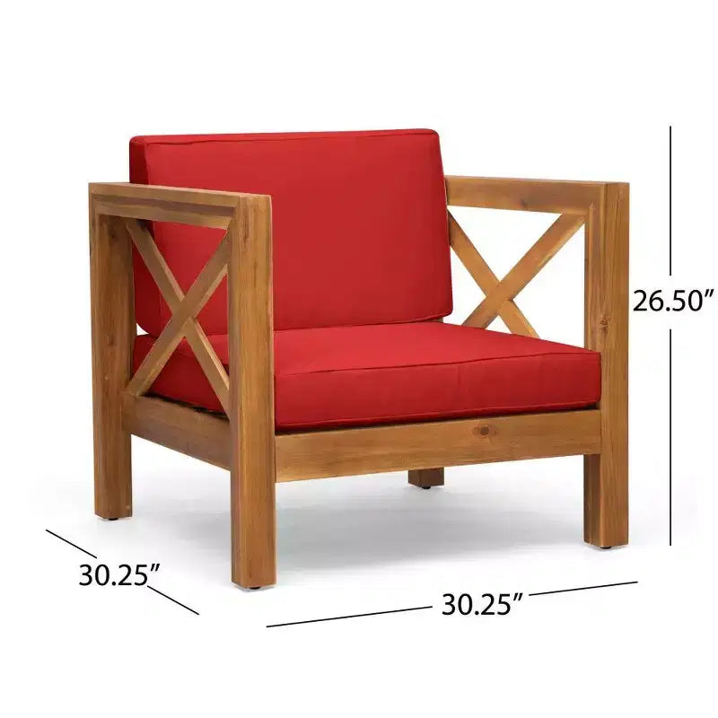 Fauteuil Club en bois d'acacia TUYOHW, fauteuil d'appoint de patio de style moderne du milieu du siècle avec coussin résistant à l'eau pour jardin ou bord de piscine