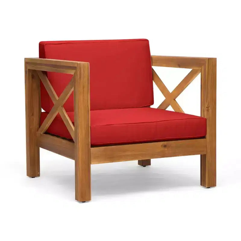 Fauteuil Club en bois d'acacia TUYOHW, fauteuil d'appoint de patio de style moderne du milieu du siècle avec coussin résistant à l'eau pour jardin ou bord de piscine
