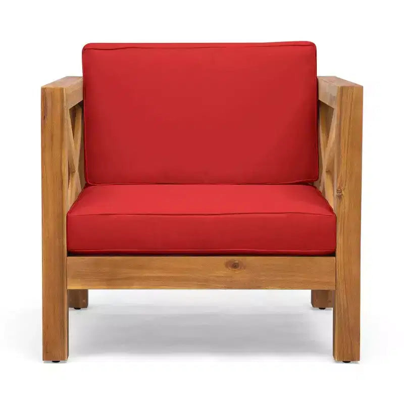 Fauteuil Club en bois d'acacia TUYOHW, fauteuil d'appoint de patio de style moderne du milieu du siècle avec coussin résistant à l'eau pour jardin ou bord de piscine