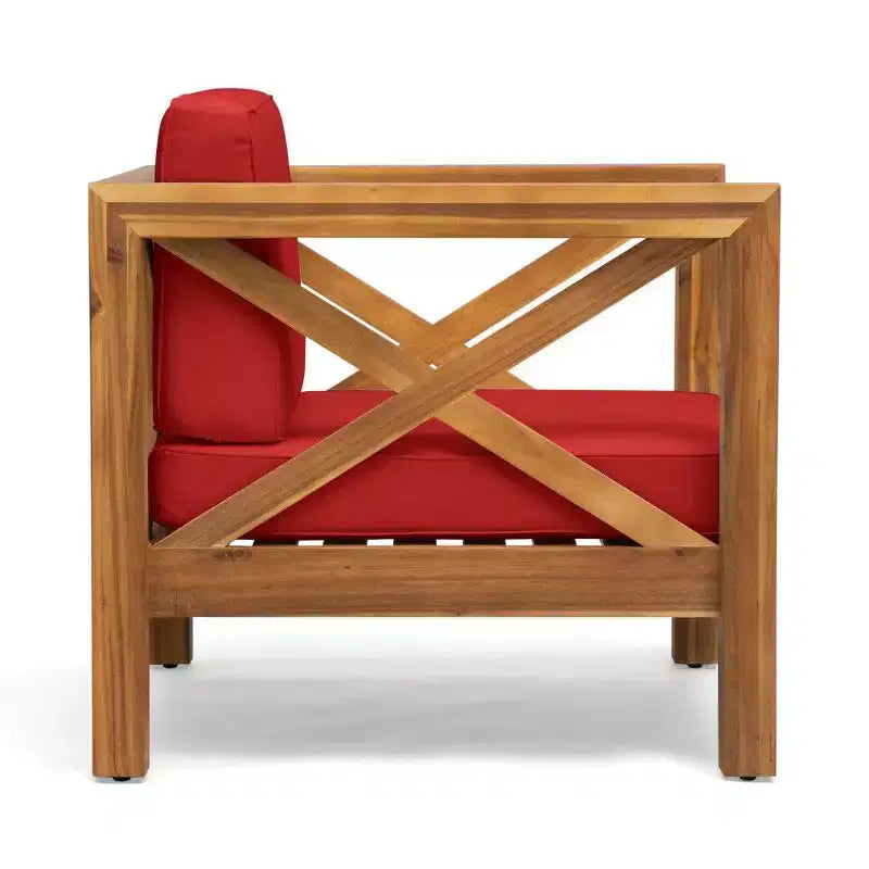 Fauteuil Club en bois d'acacia TUYOHW, fauteuil d'appoint de patio de style moderne du milieu du siècle avec coussin résistant à l'eau pour jardin ou bord de piscine
