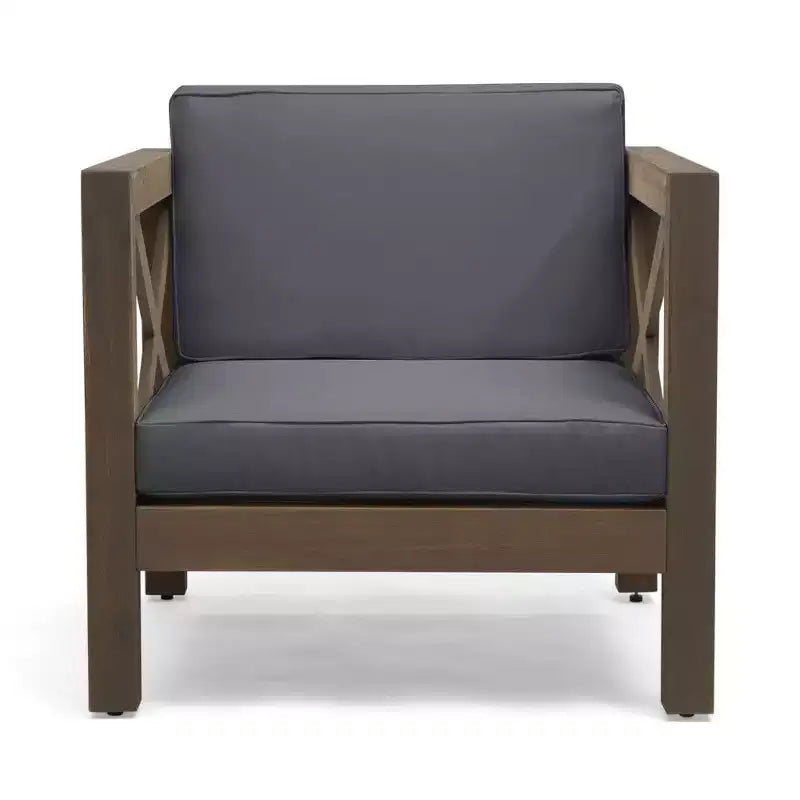 Fauteuil Club en bois d'acacia TUYOHW, fauteuil d'appoint de patio de style moderne du milieu du siècle avec coussin résistant à l'eau pour jardin ou bord de piscine
