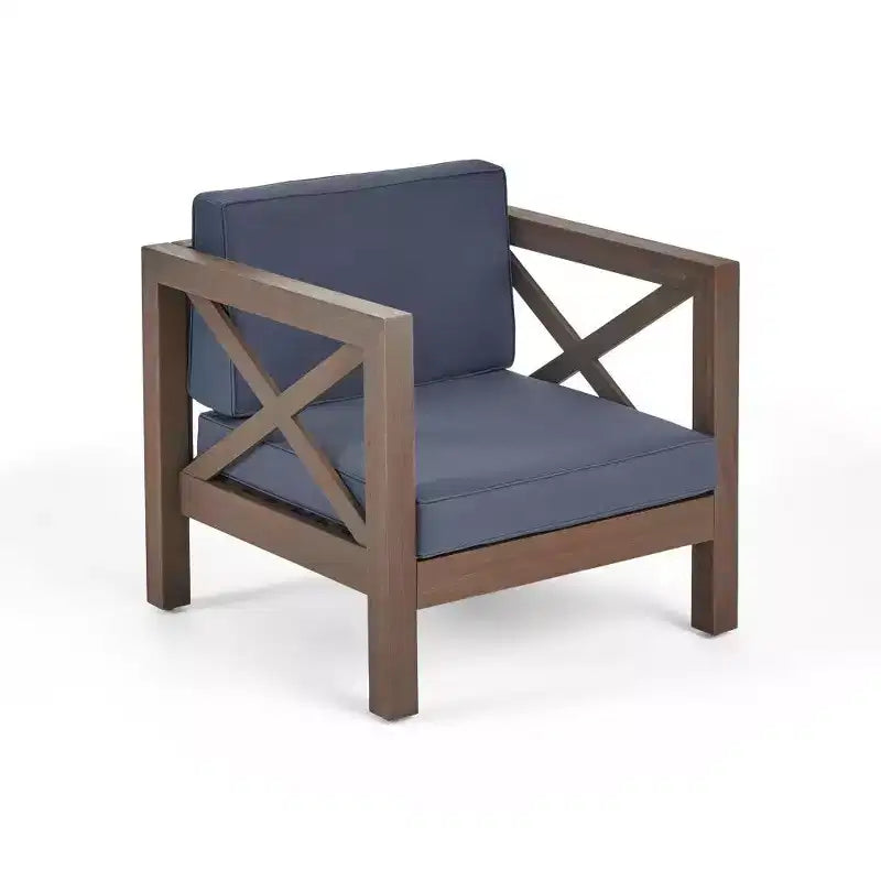 Fauteuil Club en bois d'acacia TUYOHW, fauteuil d'appoint de patio de style moderne du milieu du siècle avec coussin résistant à l'eau pour jardin ou bord de piscine