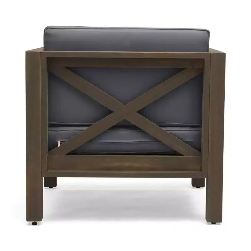 Fauteuil Club en bois d'acacia TUYOHW, fauteuil d'appoint de patio de style moderne du milieu du siècle avec coussin résistant à l'eau pour jardin ou bord de piscine