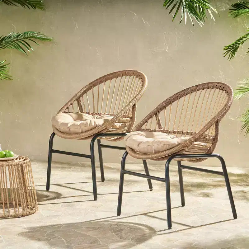 TUYOHW 17 Sleek Patio Accent Chairs Set of 2,Ergonomics Wicker Rattan Outdoor Leisure Chair for Porch,Garden& Backyard,400lbs Capacity