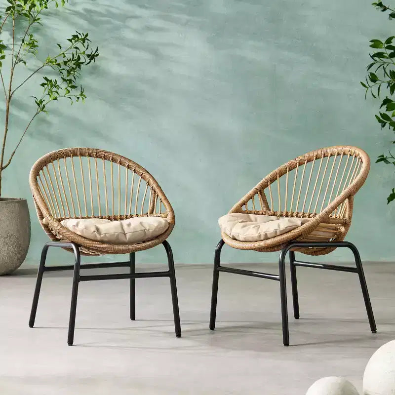 TUYOHW 17 Chaises d'appoint élégantes pour patio, lot de 2, chaises de loisirs d'extérieur ergonomiques en rotin tressé pour porche, jardin et arrière-cour, capacité de 180 kg
