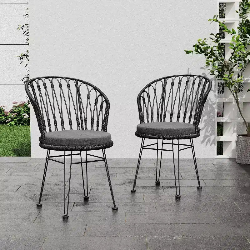 TUYOHW 17.5 Boho Style Patio Accent Chairs,Set of 2,Dining Chairs with 2 Cushions,Outdoor Lounge Chairs for Backyard,Porch & Garden,Gray