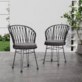 TUYOHW 17.5 Boho Style Patio Accent Chairs,Set of 2,Dining Chairs with 2 Cushions,Outdoor Lounge Chairs for Backyard,Porch & Garden,Gray