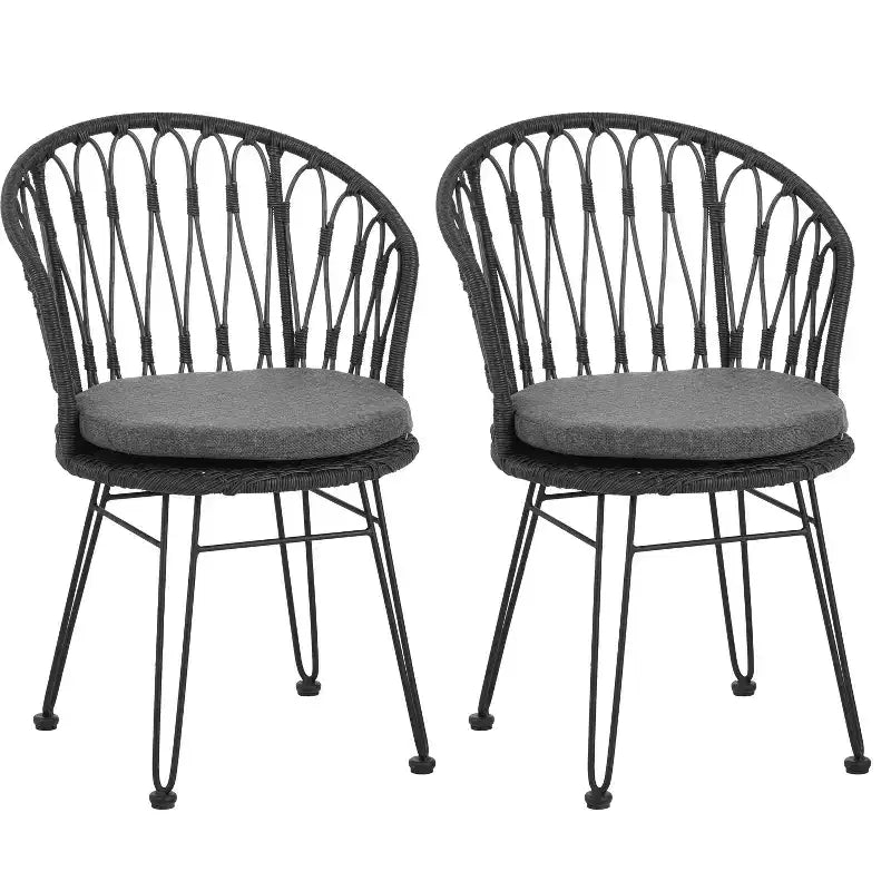 TUYOHW 17.5 Chaises d'appoint de patio style bohème, ensemble de 2, chaises de salle à manger avec 2 coussins, chaises longues d'extérieur pour l'arrière-cour, le porche et le jardin, gris