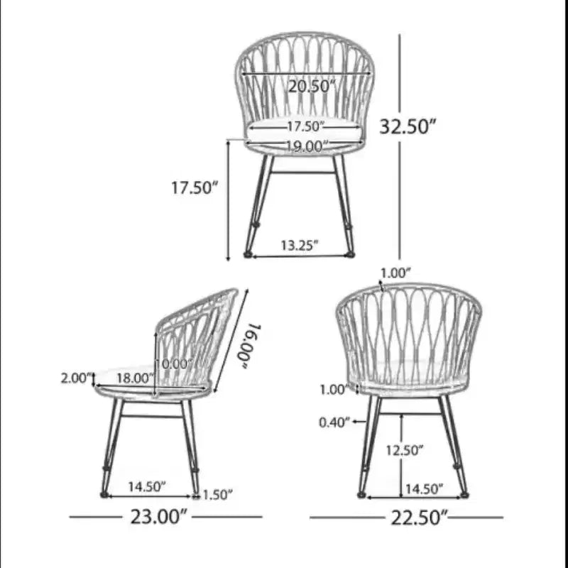 TUYOHW 17.5 Chaises d'appoint de patio style bohème, ensemble de 2, chaises de salle à manger avec 2 coussins, chaises longues d'extérieur pour l'arrière-cour, le porche et le jardin, gris