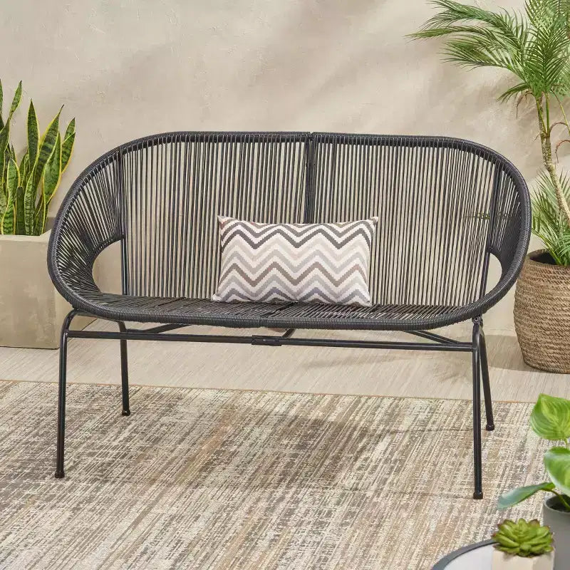 TUYOHW PP Rattan Patio Loveseat,Sturdy Iron 2-Seater Accent Chair,Modern Outdoor Lounge Chair for Porch,Backyard & Garden,Patio Furniture Seating