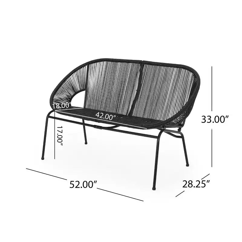 TUYOHW PP Canapé de Jardin en Rotin, Causeuse 2 Places Robuste en Fer, Chaise Longue d'Extérieur Moderne pour Porche, Jardin et Patio, Sièges de Mobilier de Patio