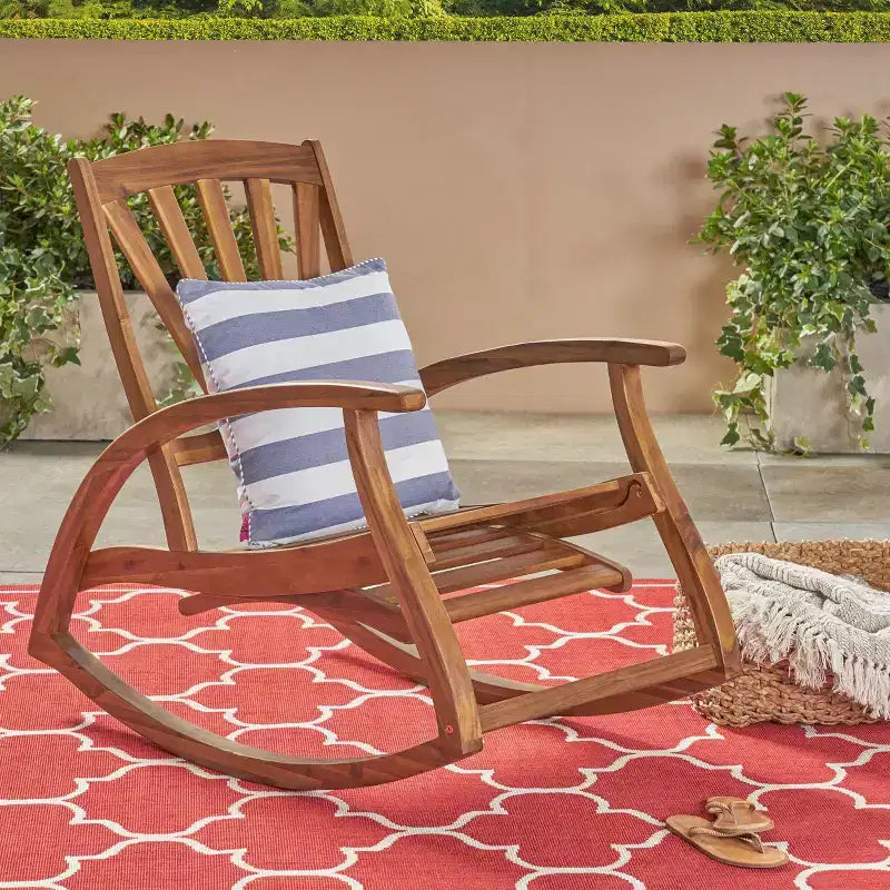 Fauteuil inclinable de style Bohème TUYOHW, fauteuil à bascule en acacia de qualité supérieure avec repose-pieds rétractable pour jardin, véranda et arrière-cour, chaise de loisirs d'extérieur