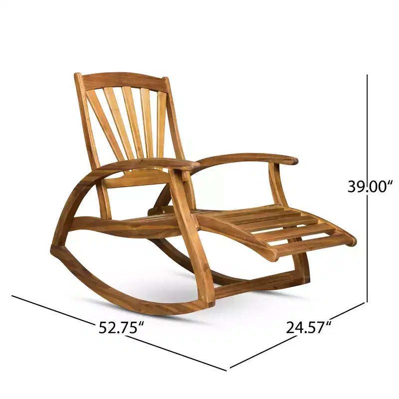 Fauteuil inclinable de style Bohème TUYOHW, fauteuil à bascule en acacia de qualité supérieure avec repose-pieds rétractable pour jardin, véranda et arrière-cour, chaise de loisirs d'extérieur