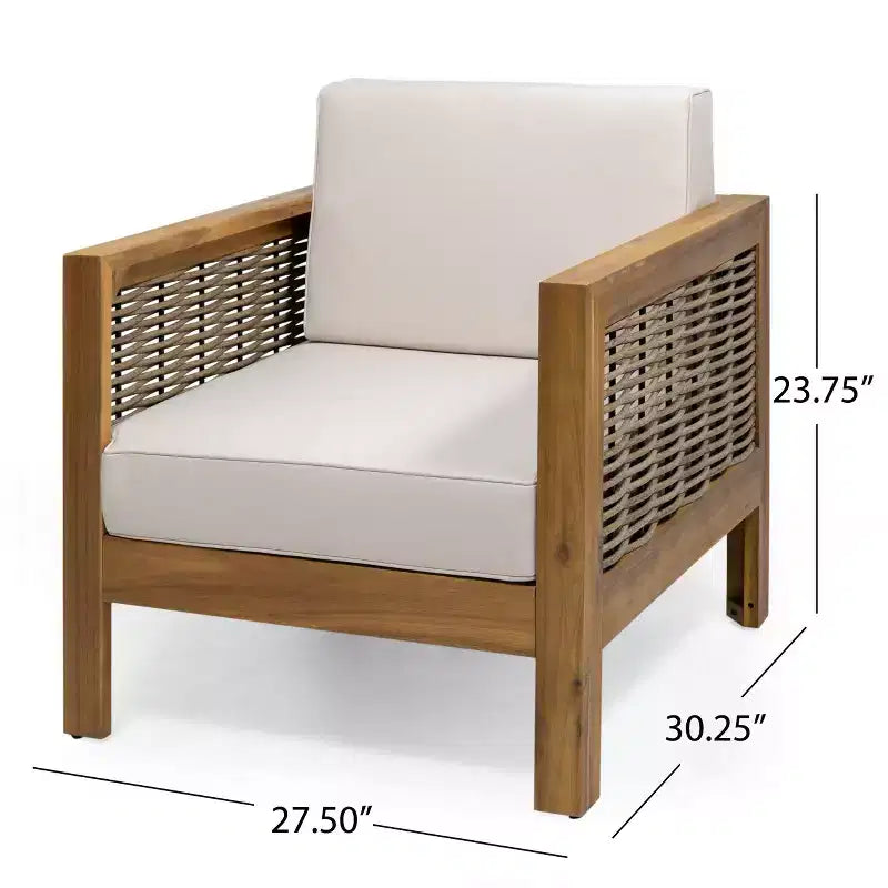 TUYOHW Fauteuils d'appoint de terrasse avec cadre en osier, 1 pièce, fauteuil de jardin rembourré en acacia pour arrière-cour, patio et jardin, capacité de 180 kg