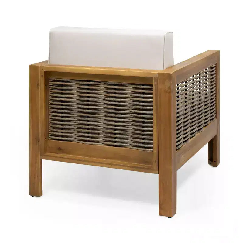 TUYOHW Fauteuils d'appoint de terrasse avec cadre en osier, 1 pièce, fauteuil de jardin rembourré en acacia pour arrière-cour, patio et jardin, capacité de 180 kg
