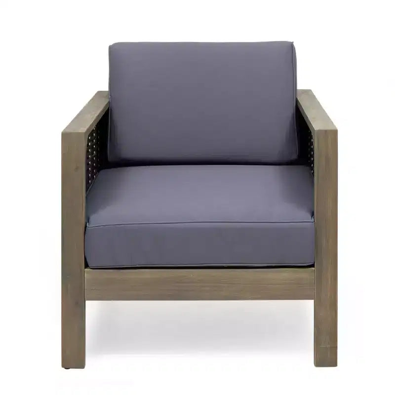 TUYOHW Fauteuils d'appoint de terrasse avec cadre en osier, 1 pièce, fauteuil de jardin rembourré en acacia pour arrière-cour, patio et jardin, capacité de 180 kg