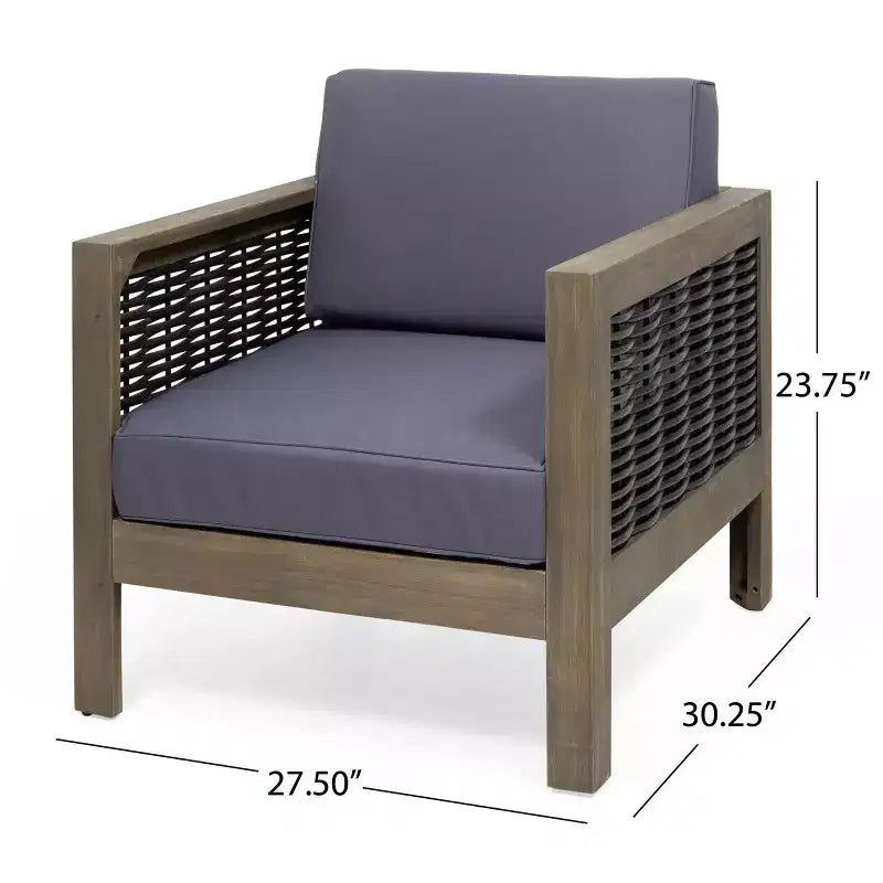 TUYOHW Fauteuils d'appoint de terrasse avec cadre en osier, 1 pièce, fauteuil de jardin rembourré en acacia pour arrière-cour, patio et jardin, capacité de 180 kg