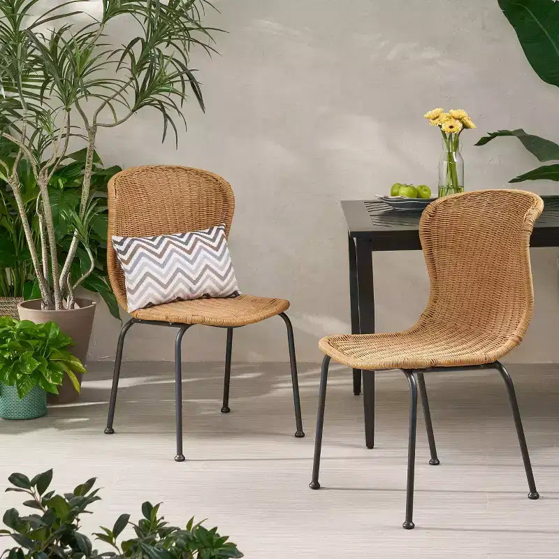 TUYOHW Boho Style Wicker Rattan Patio Accent Chairs,Set of 2,Outdoor Dining Chairs with Sleek Legs & Foot Pads,Patio Furniture Seating,Natural/Black
