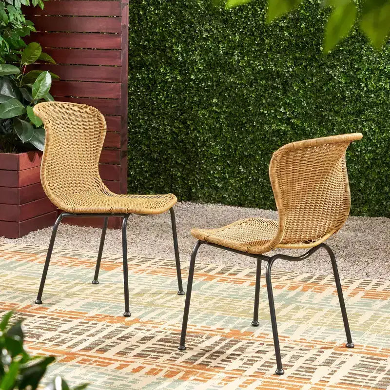 TUYOHW Chaises d'appoint de terrasse en rotin et osier style bohème, lot de 2, chaises de salle à manger d'extérieur avec pieds élégants et patins, mobilier de jardin, naturel/noir