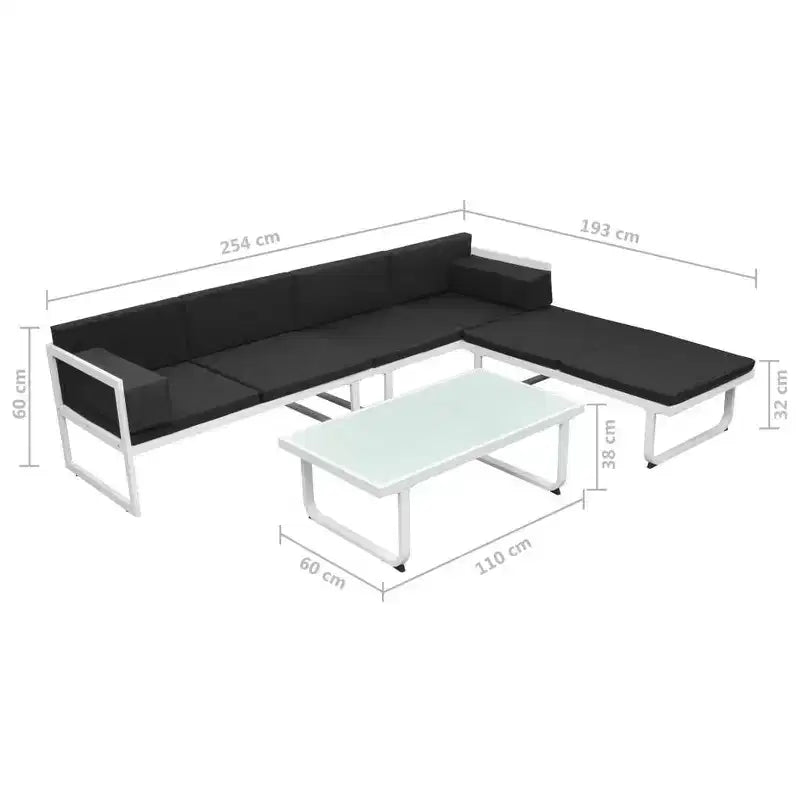 vidaXL Salon de jardin 4 pièces avec coussins Aluminium Noir