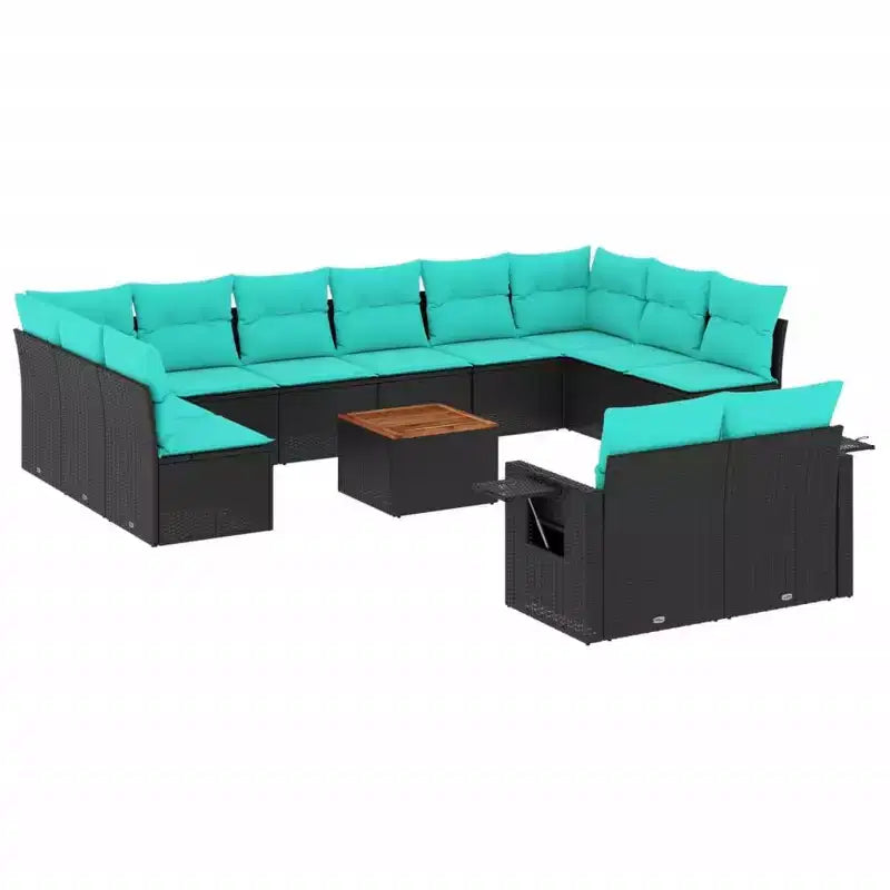vidaXL 13 Piece Patio Sofa Set with Cushions Black Poly Rattan