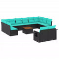 vidaXL 13 Piece Patio Sofa Set with Cushions Black Poly Rattan