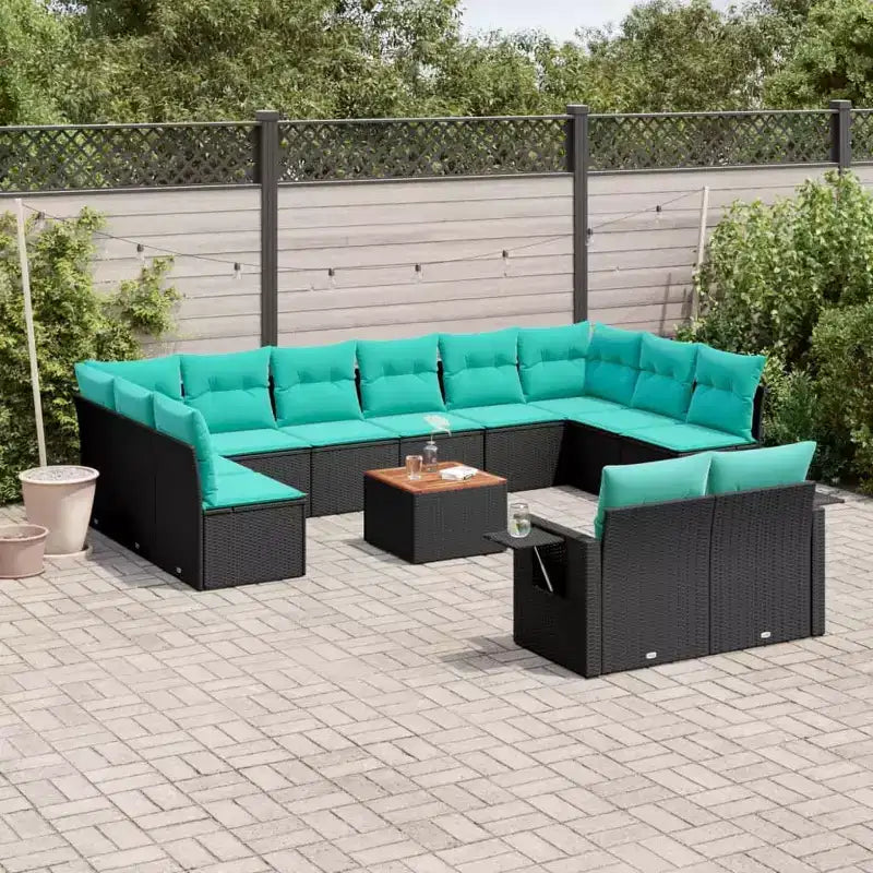 vidaXL Ensemble de canapés de jardin 13 pièces avec coussins résine tressée noir