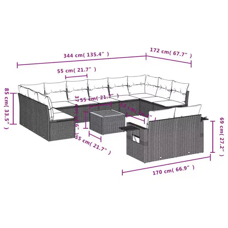 vidaXL Ensemble de canapés de jardin 13 pièces avec coussins résine tressée noir