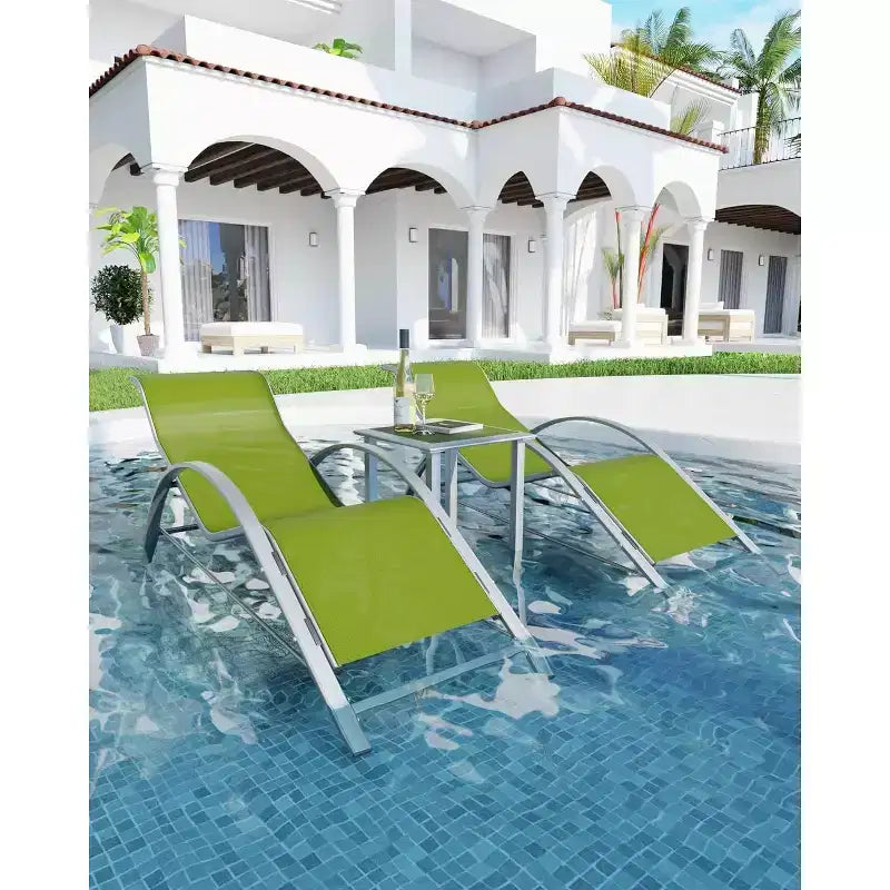 COZONY Patio Chaise Lounge Set of 3, All-Weather Wicker Sun Loungers with Side Tables