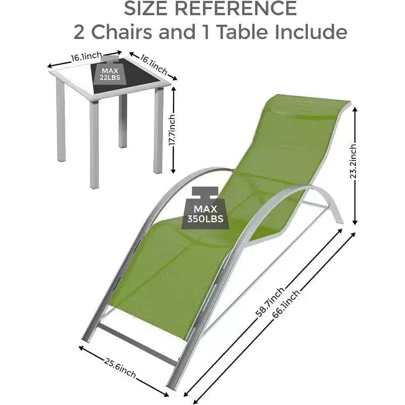 Ensemble de 3 chaises longues de patio COZONY, transats en osier tout temps avec tables d'appoint