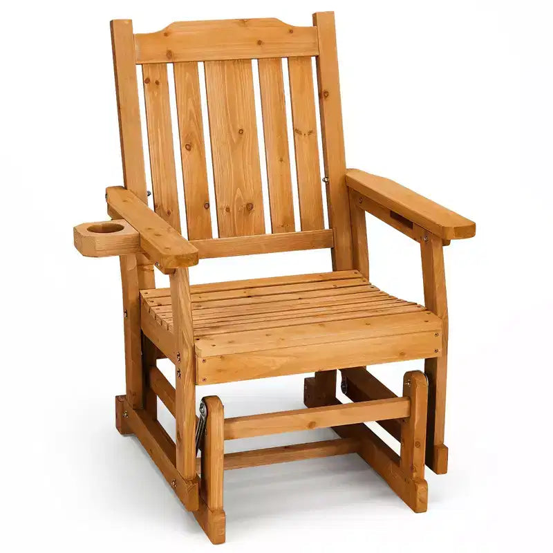 Karl Home | Classic Teak-Finish Fir Wood Patio Glider Chair