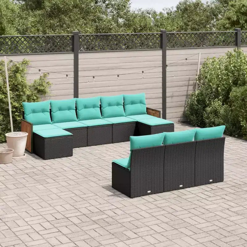 vidaXL Salon de jardin 10 pcs avec coussins résine tressée noir
