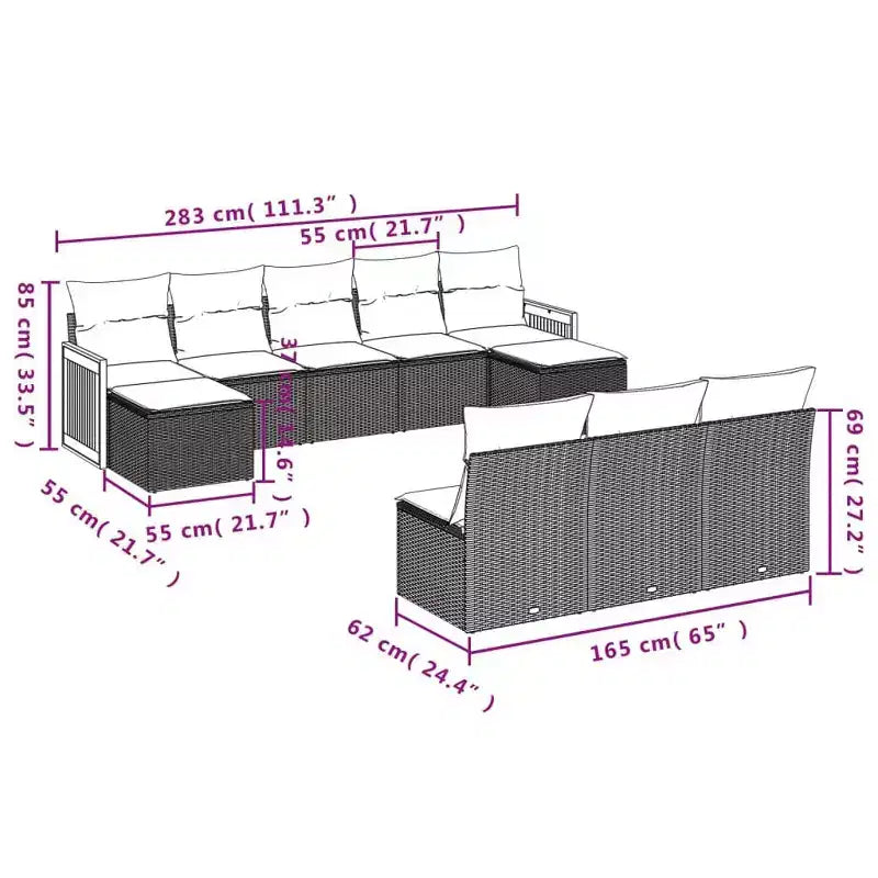 vidaXL Salon de jardin 10 pcs avec coussins résine tressée noir