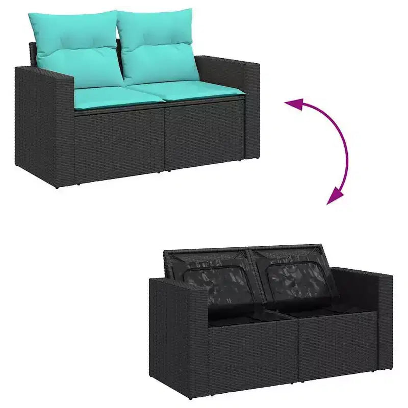 vidaXL Salon de jardin 9 pcs avec coussins résine tressée noir