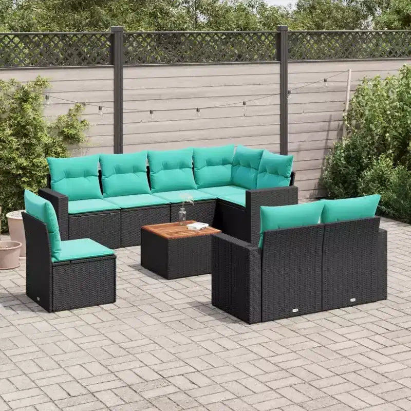 vidaXL Salon de jardin 9 pcs avec coussins résine tressée noir