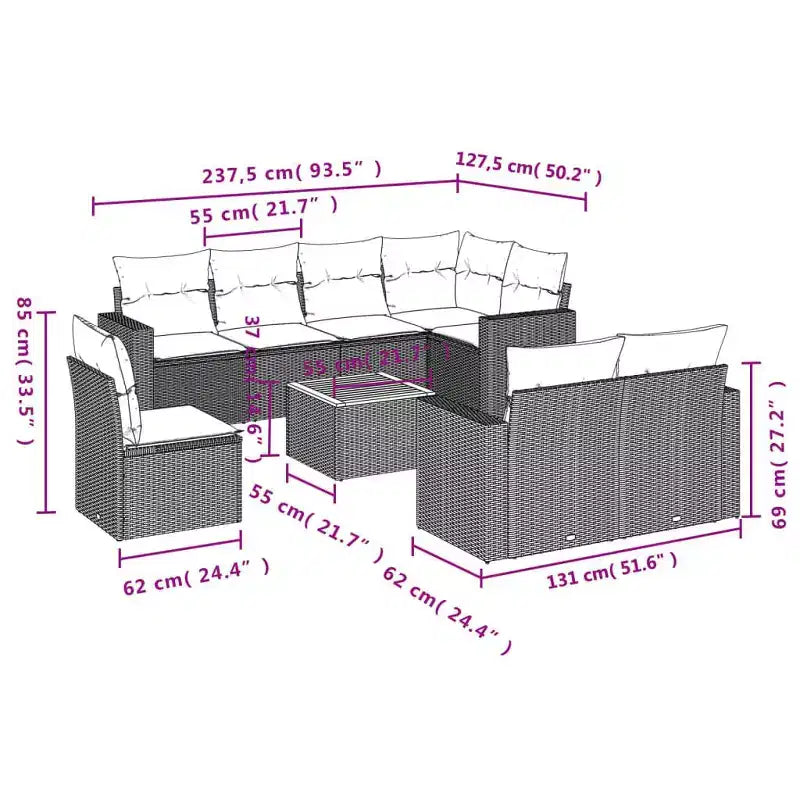 vidaXL Salon de jardin 9 pcs avec coussins résine tressée noir