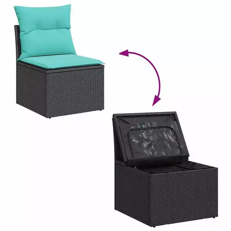 vidaXL Salon de jardin 9 pcs avec coussins résine tressée noir