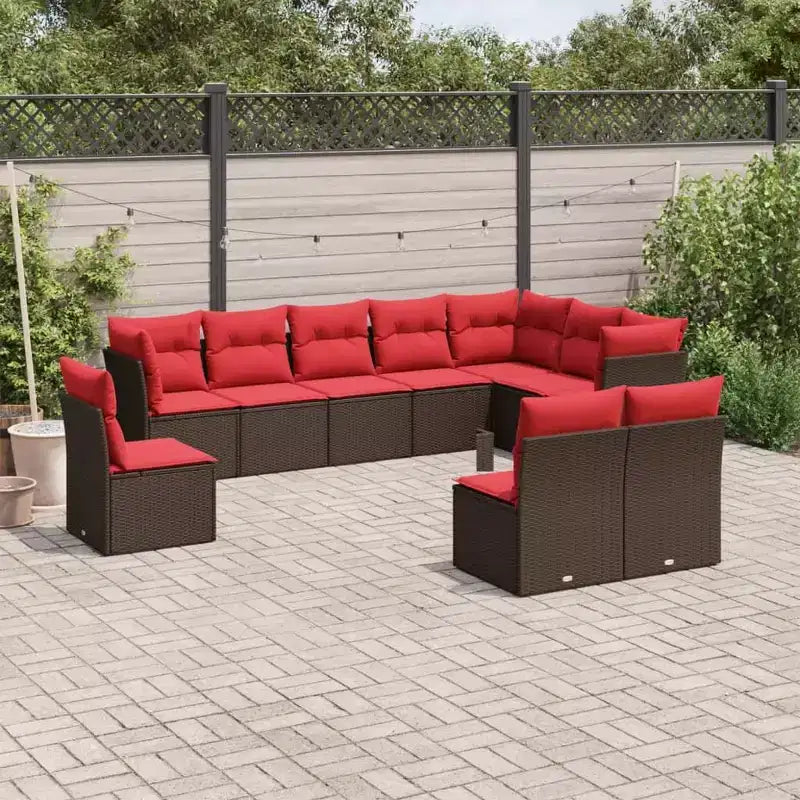 vidaXL Ensemble de canapés de jardin 10 pcs avec coussins résine tressée noir - Noir et bleu Sans table