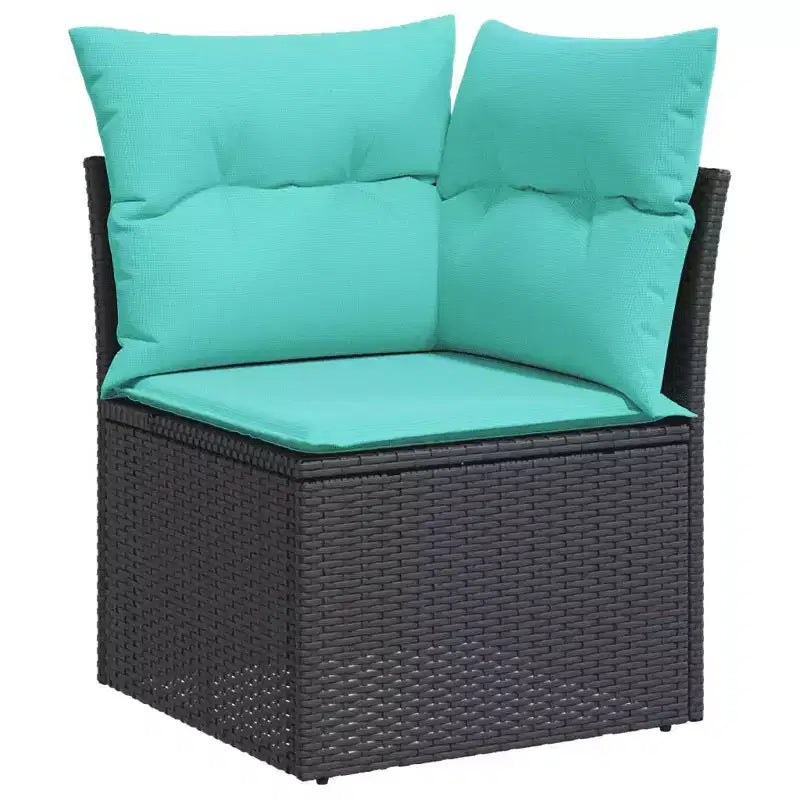 vidaXL Ensemble de canapés de jardin 10 pcs avec coussins résine tressée noir - Noir et bleu Sans table