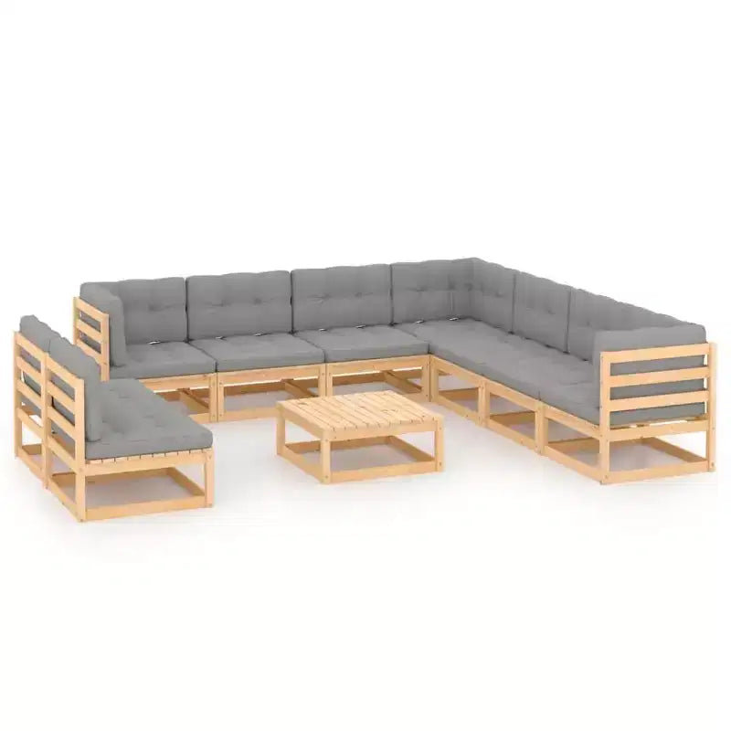 vidaXL Patio Furniture Set 10 Piece Outdoor Sectional Sofa Solid Wood Pine