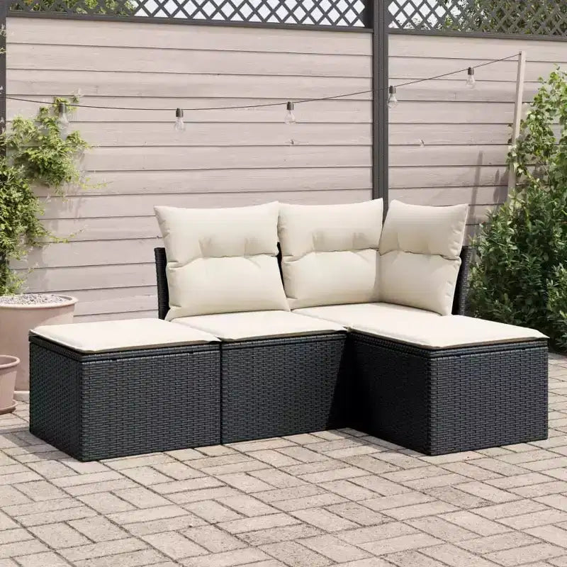 vidaXL Ensemble de canapés de patio 4 pièces avec coussins en résine tressée - Beige et crème Sans table