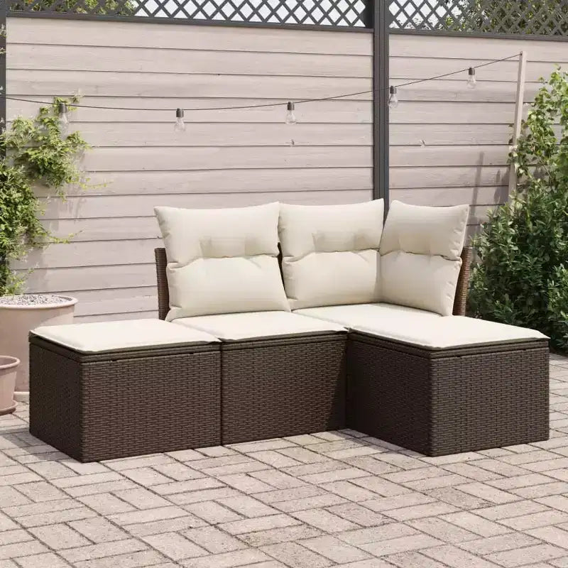 vidaXL Ensemble de canapés de patio 4 pièces avec coussins en résine tressée - Beige et crème Sans table