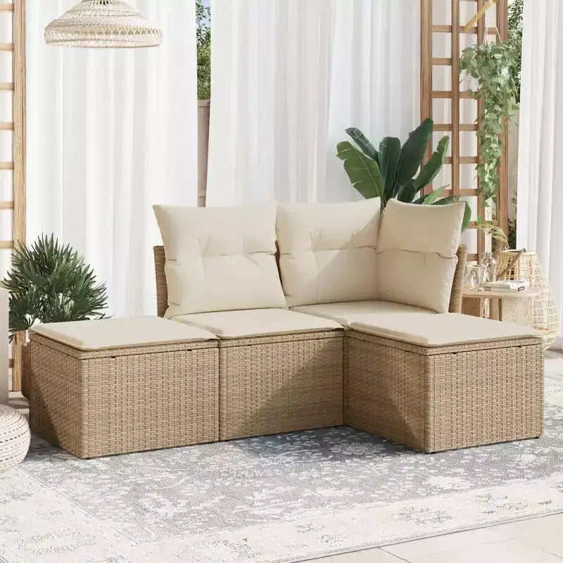 vidaXL Ensemble de canapés de patio 4 pièces avec coussins en résine tressée - Beige et crème Sans table