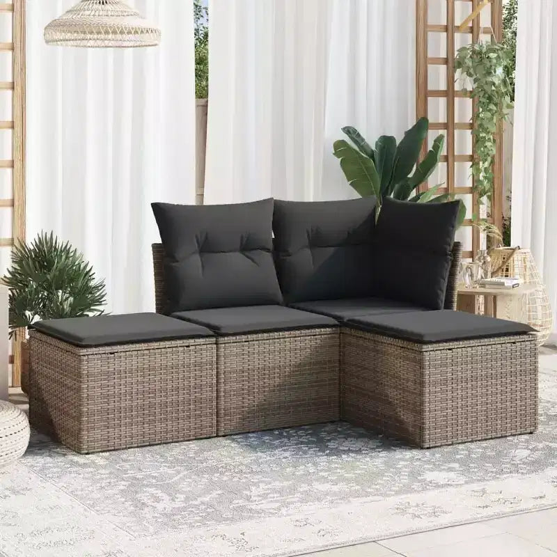 vidaXL Ensemble de canapés de patio 4 pièces avec coussins en résine tressée - Beige et crème Sans table