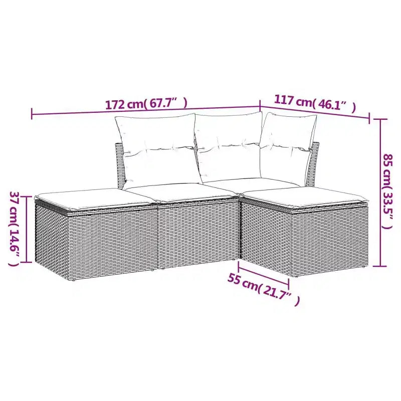 vidaXL Ensemble de canapés de patio 4 pièces avec coussins en résine tressée - Beige et crème Sans table