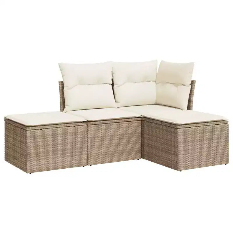 vidaXL 4 Piece Patio Sofa Set with Cushions Poly Rattan - Beige and Cream Without Table
