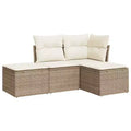 vidaXL 4 Piece Patio Sofa Set with Cushions Poly Rattan - Beige and Cream Without Table