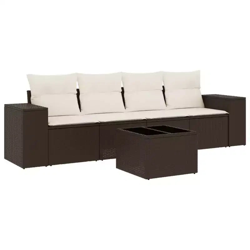 vidaXL 5 Piece Patio Sofa Set with Cushions Brown Poly Rattan