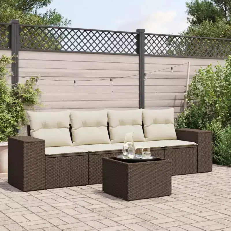 vidaXL Ensemble de canapés de jardin 5 pcs avec coussins résine tressée marron