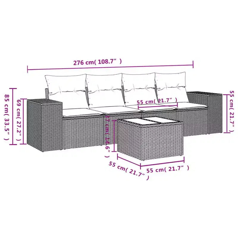 vidaXL Ensemble de canapés de jardin 5 pcs avec coussins résine tressée marron